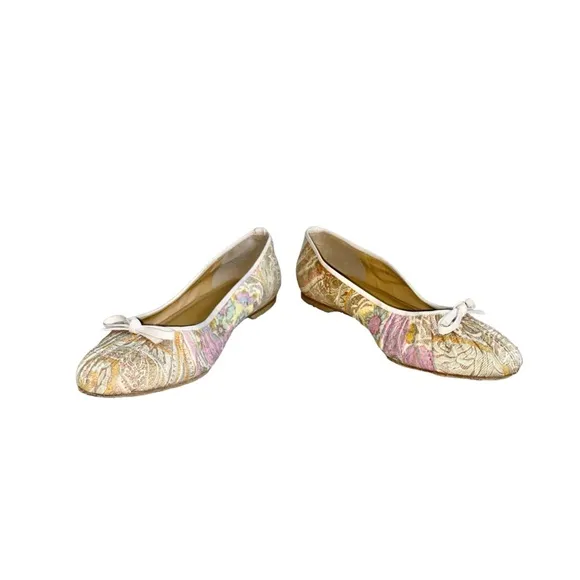 Stuart Weitzman Multicolor Floral Paisley Print Silk Leather Trim Ballet Flats
