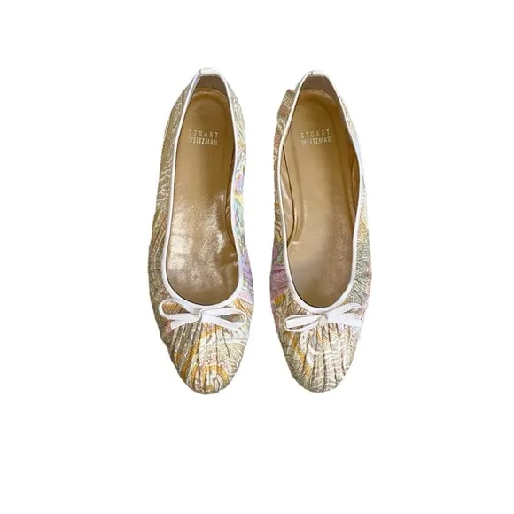 Stuart Weitzman Multicolor Floral Paisley Print Silk Leather Trim Ballet Flats