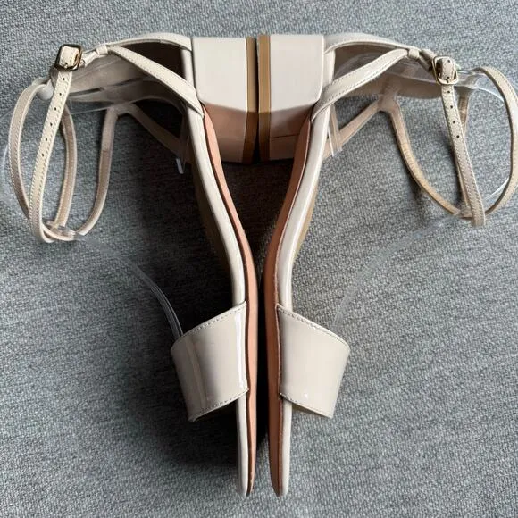 Stuart Weitzman Peewee Cream Patent Leather Sandals Classic Women's 8.5 New