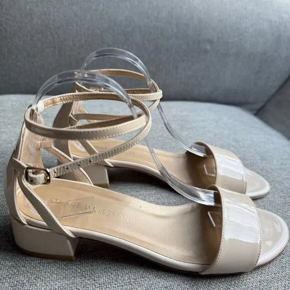 Stuart Weitzman Peewee Cream Patent Leather Sandals Classic Women's 8.5 New