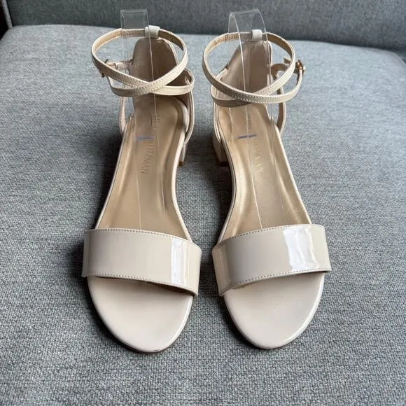 Stuart Weitzman Peewee Cream Patent Leather Sandals Classic Women's 8.5 New