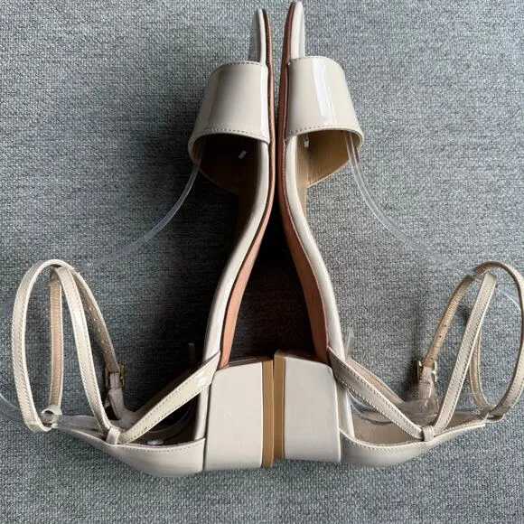 Stuart Weitzman Peewee Cream Patent Leather Sandals Classic Women's 8.5 New
