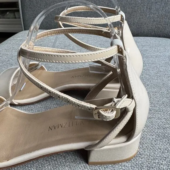 Stuart Weitzman Peewee Cream Patent Leather Sandals Classic Women's 8.5 New