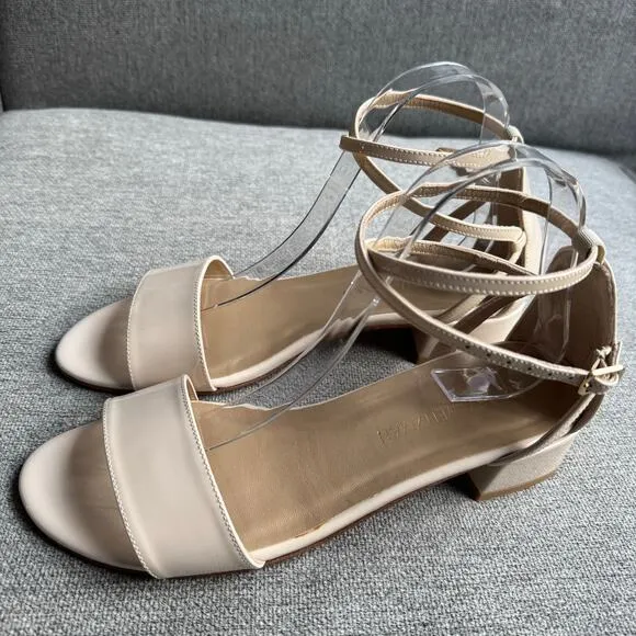 Stuart Weitzman Peewee Cream Patent Leather Sandals Classic Women's 8.5 New