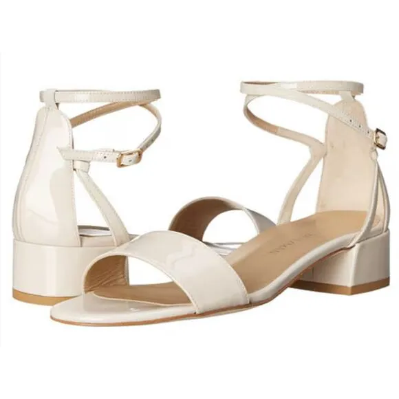 Stuart Weitzman Peewee Cream Patent Leather Sandals Classic Women's 8.5 New