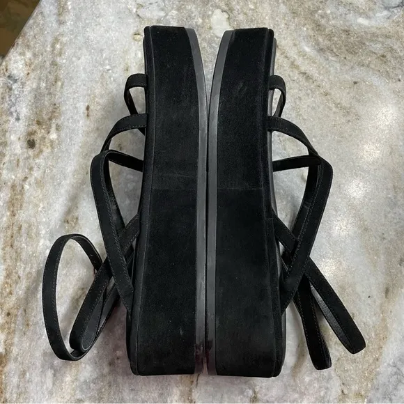 Stuart Weitzman Summerlift Calfskin Ankle-Strap Flatform Sandals Black Suede