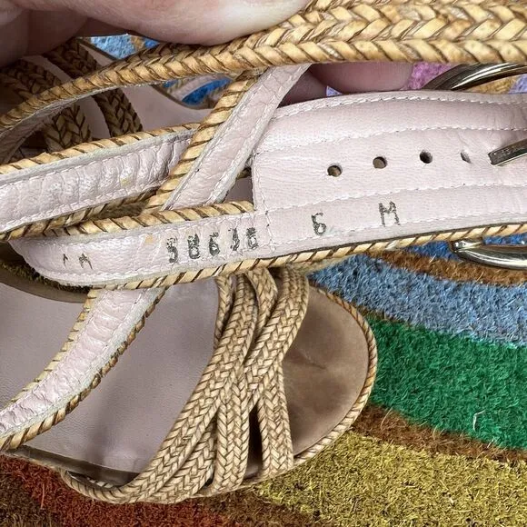Stuart Weitzman Wedge Sandals Size 6 Tan Brown Espadrilles Braided Ankle Straps
