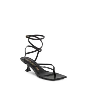 STUART WEITZMAN Womens Black Cabo Toe Flare Leather Heeled Thong Sandals 5.5 B