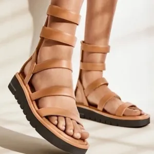 Stuart Wietzman Brown Leather Gala Lift Gladiator Chunky Platform Sandals 5.5