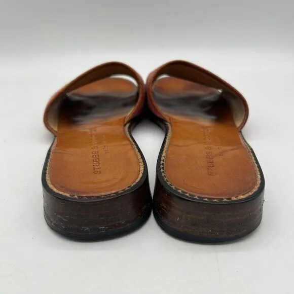 Stubbs &amp; Wootton Slides Multicolor Leather Needlepoint Flats Sandals Floral Sz 7