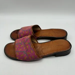Stubbs &amp; Wootton Slides Multicolor Leather Needlepoint Flats Sandals Floral Sz 7