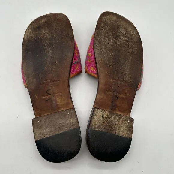 Stubbs &amp; Wootton Slides Multicolor Leather Needlepoint Flats Sandals Floral Sz 7