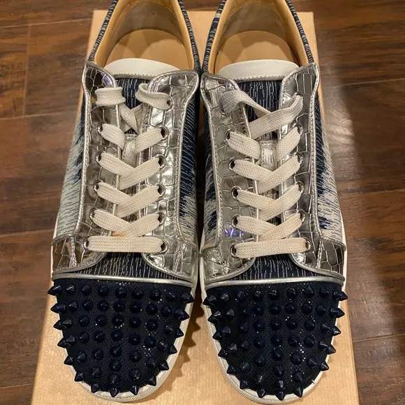 Stylish Blue and White Spiked Sneakers