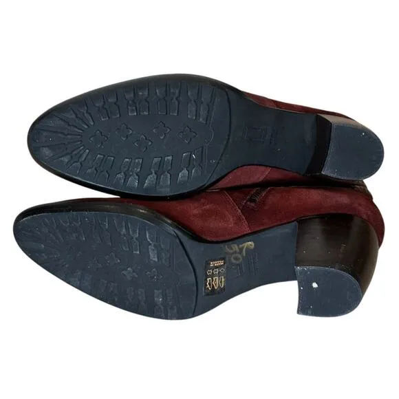 Sundance Burgundy Suede Ankle Booties SIZE 9.5 Boots Italian Chain Detail $275