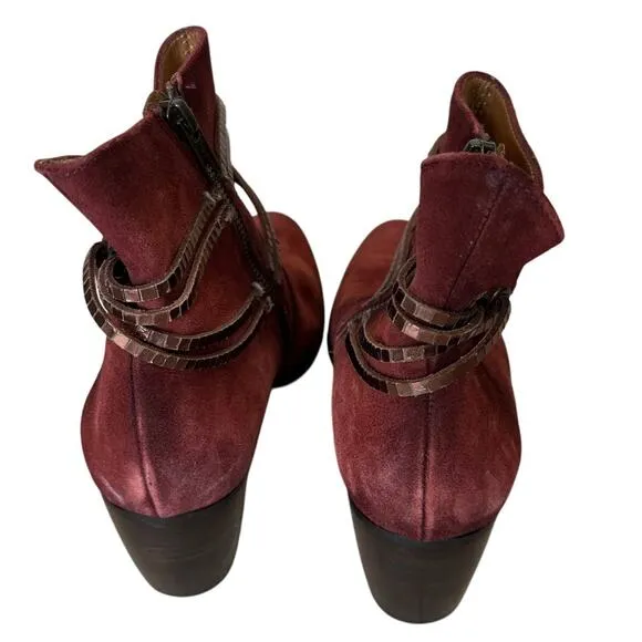Sundance Burgundy Suede Ankle Booties SIZE 9.5 Boots Italian Chain Detail $275