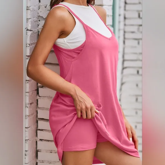 Sunny Day Cami Dress and Shorts Set - Carnation Pink