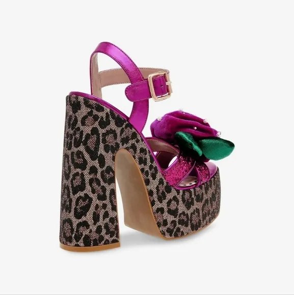 🆕️Sz9 Betsey Johnson Sparkle Leopard Flower Top &quot;Eugene&quot; Platform Block Heel