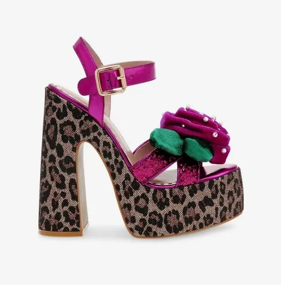 🆕️Sz9 Betsey Johnson Sparkle Leopard Flower Top &quot;Eugene&quot; Platform Block Heel