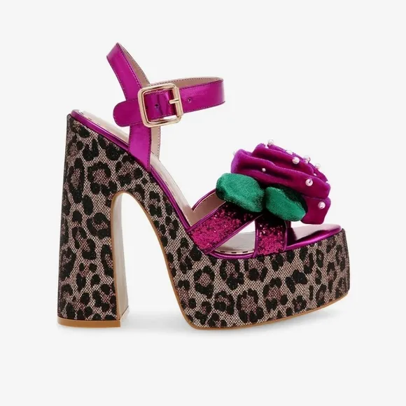 🆕️Sz9 Betsey Johnson Sparkle Leopard Flower Top &quot;Eugene&quot; Platform Block Heel
