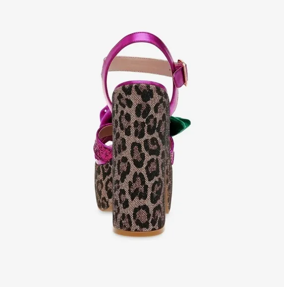 🆕️Sz9 Betsey Johnson Sparkle Leopard Flower Top &quot;Eugene&quot; Platform Block Heel