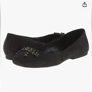 Tahari Women's Black Leather INCA Flats w/ Chain Bow