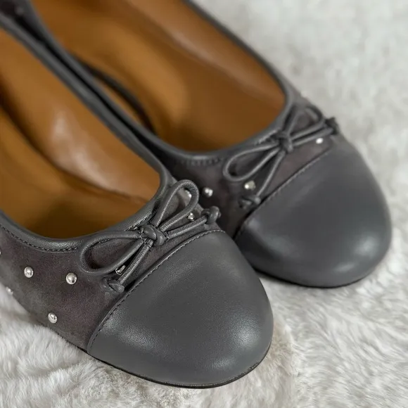 TALBOTS 10.5 11 Blair Studded Suede Ballet Flats in Kendall Grey • Classic Shoes