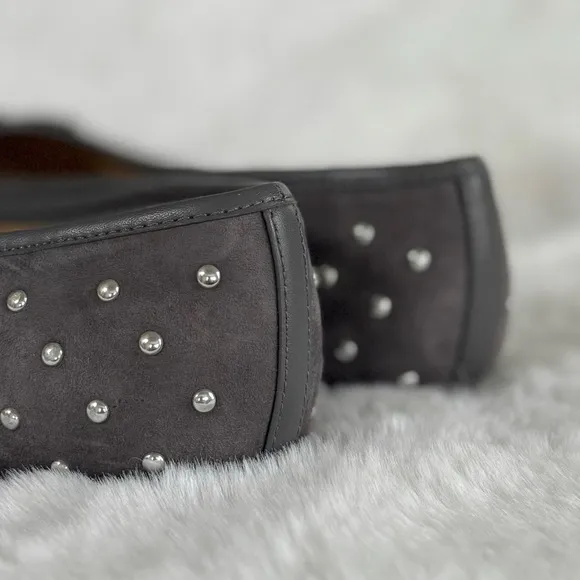 TALBOTS 10.5 11 Blair Studded Suede Ballet Flats in Kendall Grey • Classic Shoes
