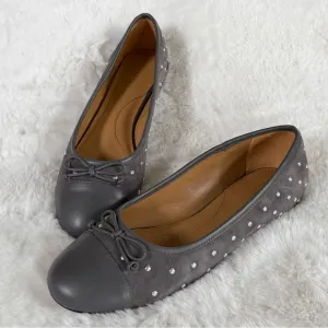TALBOTS 10.5 11 Blair Studded Suede Ballet Flats in Kendall Grey • Classic Shoes