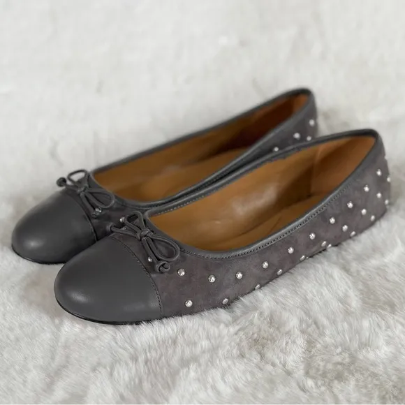 TALBOTS 10.5 11 Blair Studded Suede Ballet Flats in Kendall Grey • Classic Shoes