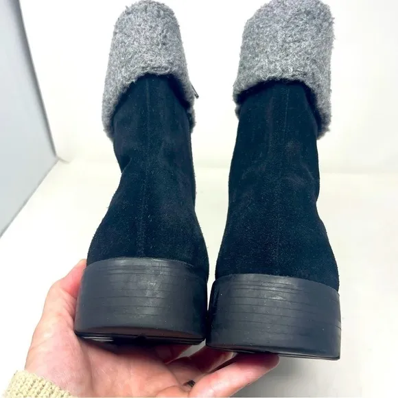 Talbots Ankle Boots Leather/Suede Fleece Top Side Zip Up Rounded Toe Black 9.5