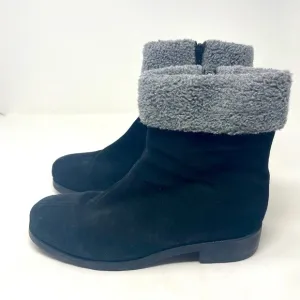 Talbots Ankle Boots Leather/Suede Fleece Top Side Zip Up Rounded Toe Black 9.5