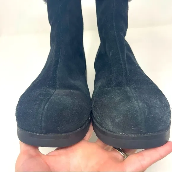 Talbots Ankle Boots Leather/Suede Fleece Top Side Zip Up Rounded Toe Black 9.5