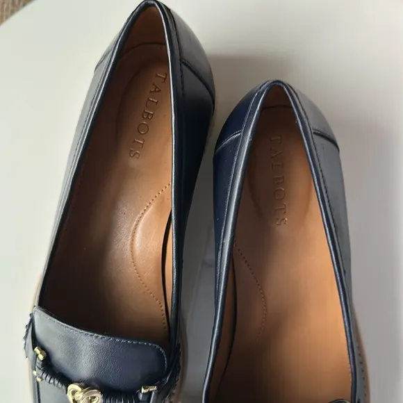 Talbots LEIGHTON BIT NAPPA LOAFERS Navy Classic HorseBit Neutral Preppy Like New
