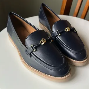 Talbots LEIGHTON BIT NAPPA LOAFERS Navy Classic HorseBit Neutral Preppy Like New