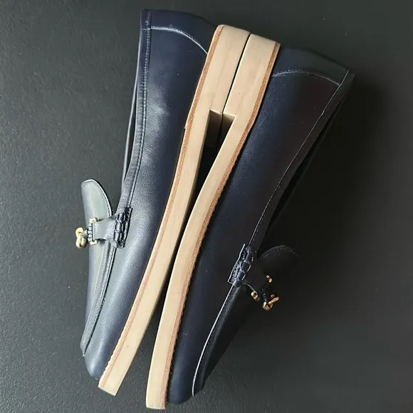 Talbots LEIGHTON BIT NAPPA LOAFERS Navy Classic HorseBit Neutral Preppy Like New