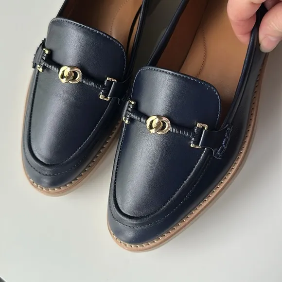 Talbots LEIGHTON BIT NAPPA LOAFERS Navy Classic HorseBit Neutral Preppy Like New