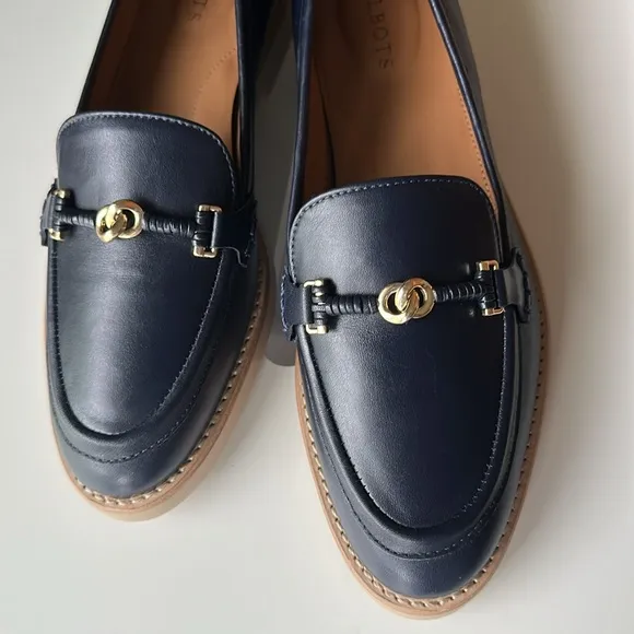 Talbots LEIGHTON BIT NAPPA LOAFERS Navy Classic HorseBit Neutral Preppy Like New