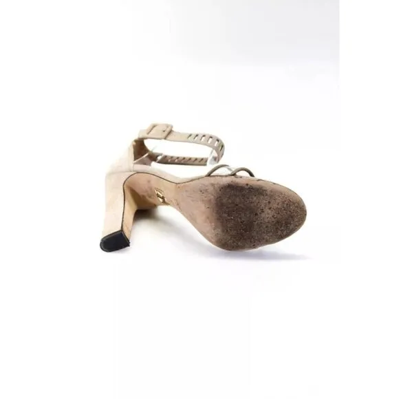 Tamara Mellon Jagger Suede Ankle Strap High Heel Sandals Beige Size 39