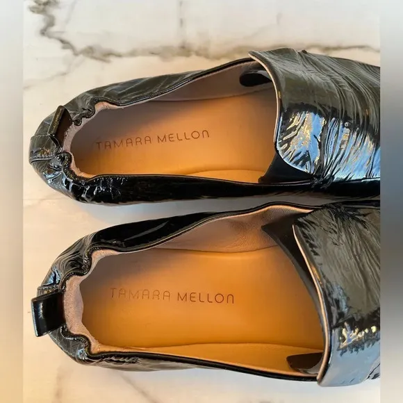 Tamara Mellon Black Patent Stow Loafer Flats 39 1/2