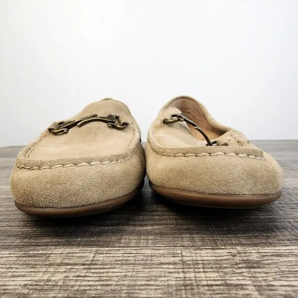 Taos Footwear Bit Moc Beige Suede Leather Loafers Size 9 Neutral Minimalist