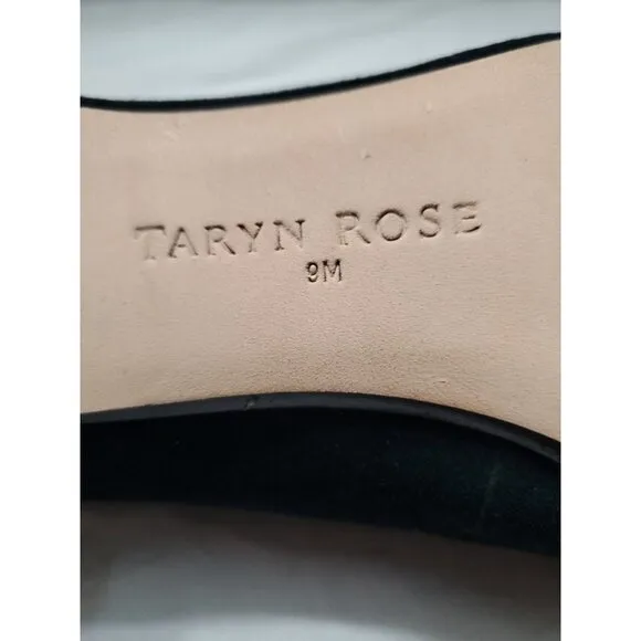 Taryn Rose Freed Kidsuede Leather Flats Size 9M Low Heel Black Preppy Old Money