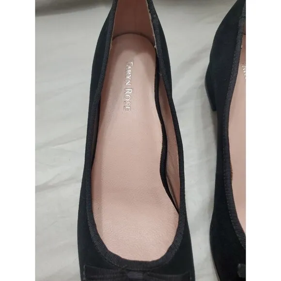 Taryn Rose Freed Kidsuede Leather Flats Size 9M Low Heel Black Preppy Old Money
