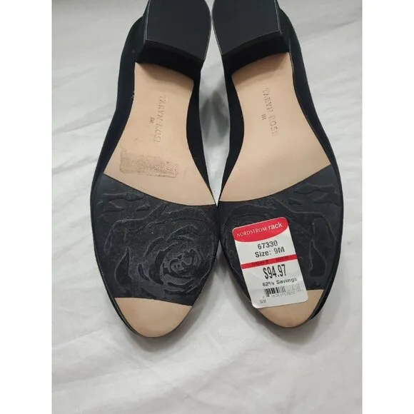 Taryn Rose Freed Kidsuede Leather Flats Size 9M Low Heel Black Preppy Old Money