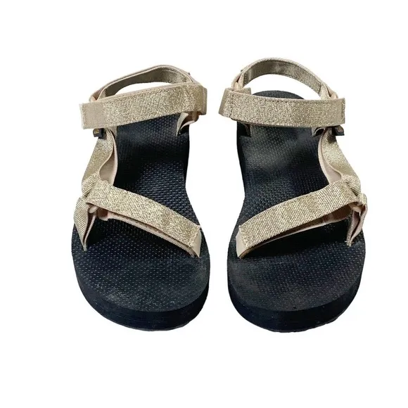Teva Sandals Flatform Platform Ankle Strap Thong Flip Flop Metallic Gold 10