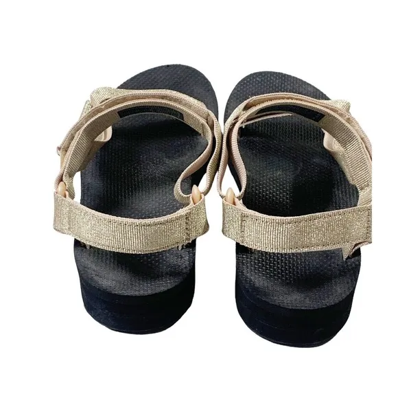 Teva Sandals Flatform Platform Ankle Strap Thong Flip Flop Metallic Gold 10