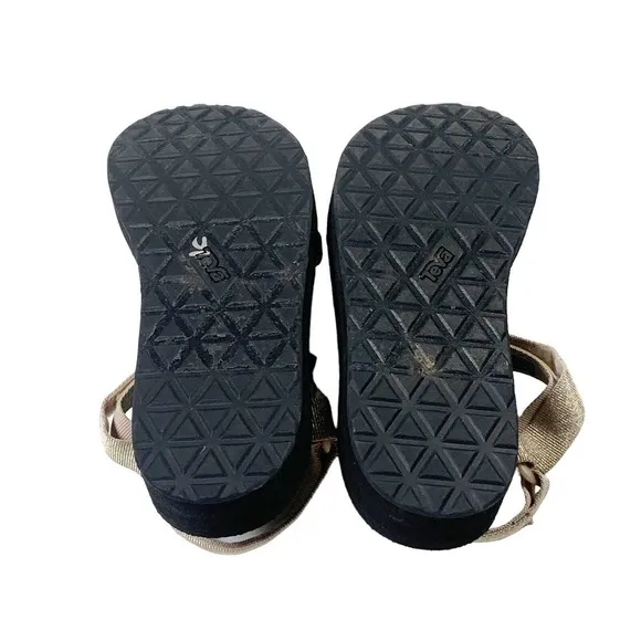 Teva Sandals Flatform Platform Ankle Strap Thong Flip Flop Metallic Gold 10