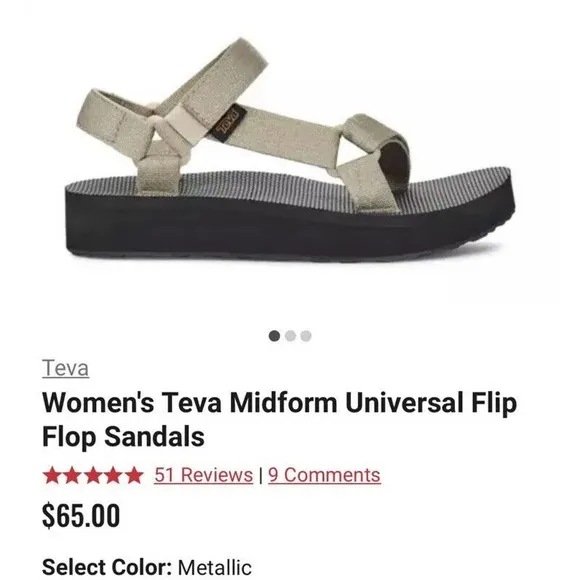 Teva Sandals Flatform Platform Ankle Strap Thong Flip Flop Metallic Gold 10