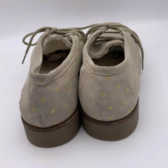 THE GREAT Scout Platform Loafers Taupe Star Print Shearling Lined Suede 10.5