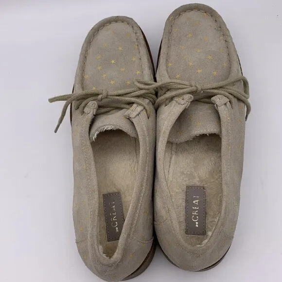 THE GREAT Scout Platform Loafers Taupe Star Print Shearling Lined Suede 10.5