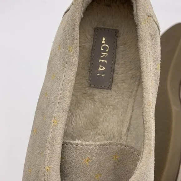 THE GREAT Scout Platform Loafers Taupe Star Print Shearling Lined Suede 10.5